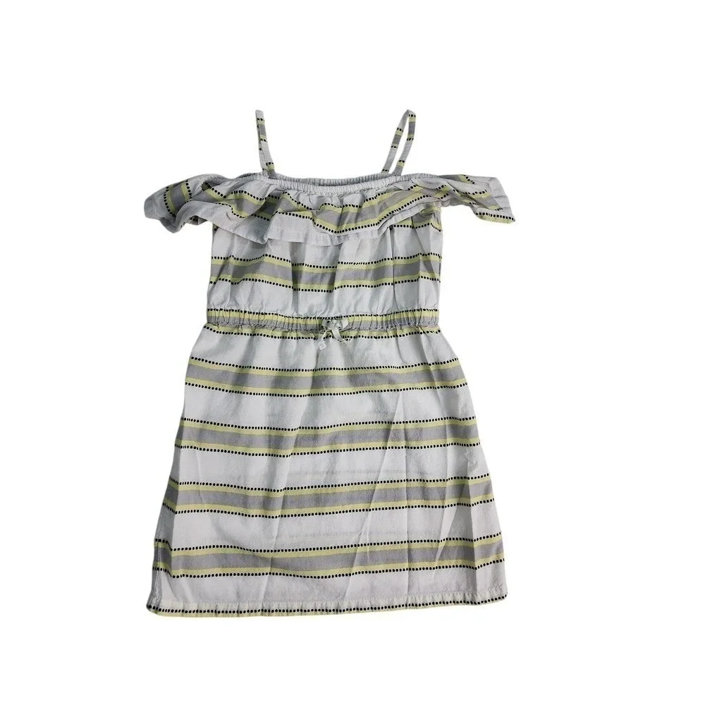 Janie and Jack Cold Shoulder Dress Kids Size 5 Yellow Striped Ruffle Summer